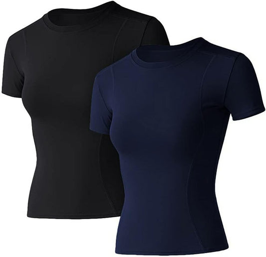 Women Workout Shirts 1/2/3 Pack Athletic Compression Tee Dry Fit Yoga Gym Basic Tops