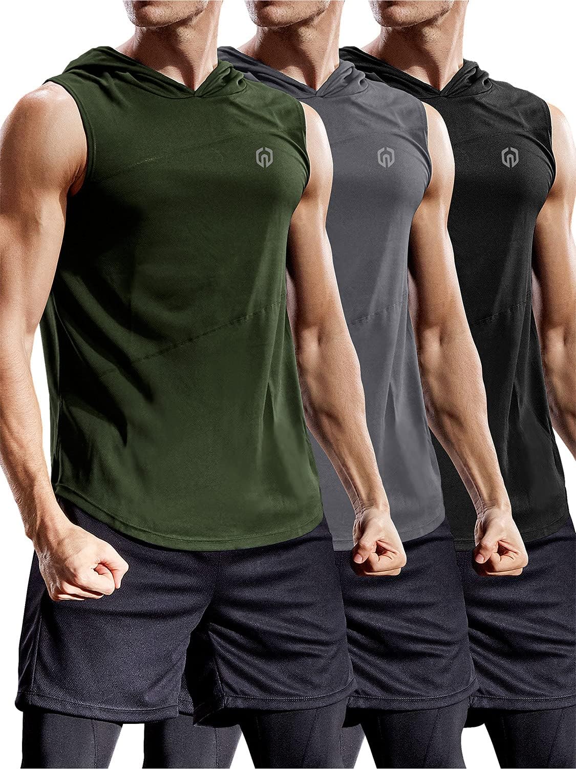 Mens Workout Tank Tops with Hood Sleeveless Gym T-Shirt Muscles Tees Athletic Pockets